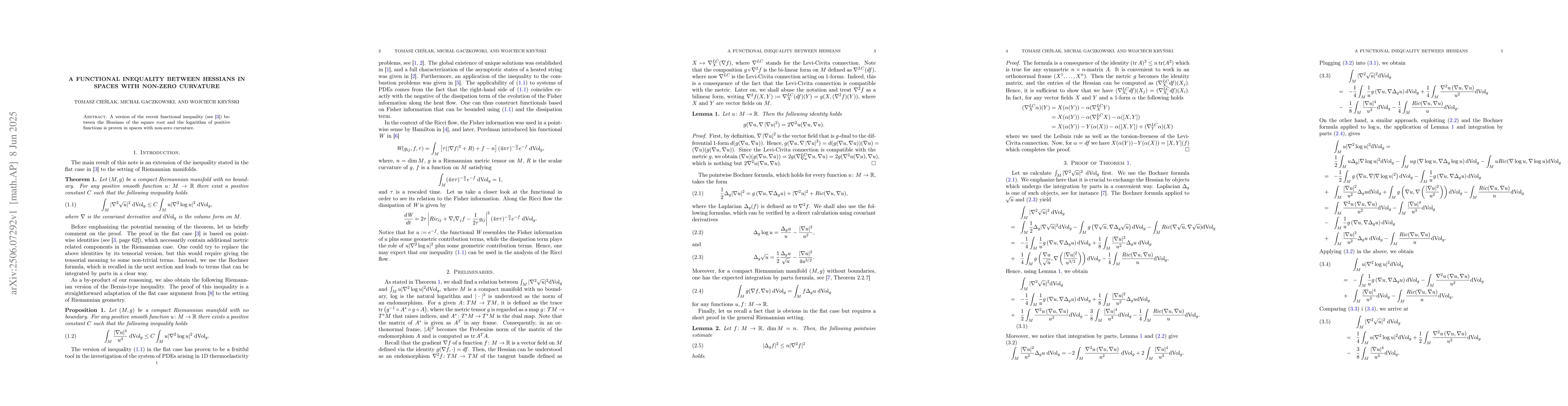 Thumbnail for A functional inequality between Hessians in spaces with non-zero
  curvature