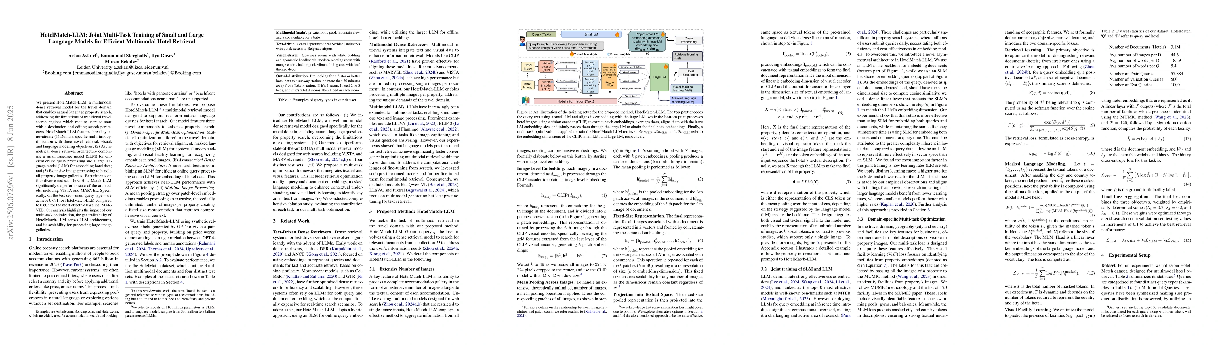 Thumbnail for HotelMatch-LLM: Joint Multi-Task Training of Small and Large Language
  Models for Efficient Multimodal Hotel Retrieval