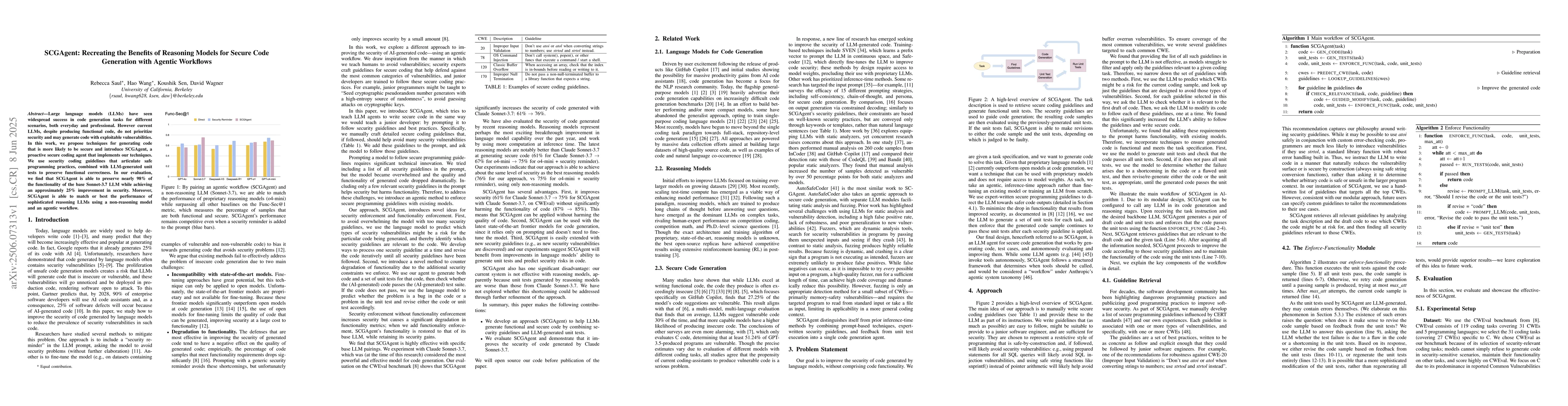 Thumbnail for SCGAgent: Recreating the Benefits of Reasoning Models for Secure Code
  Generation with Agentic Workflows