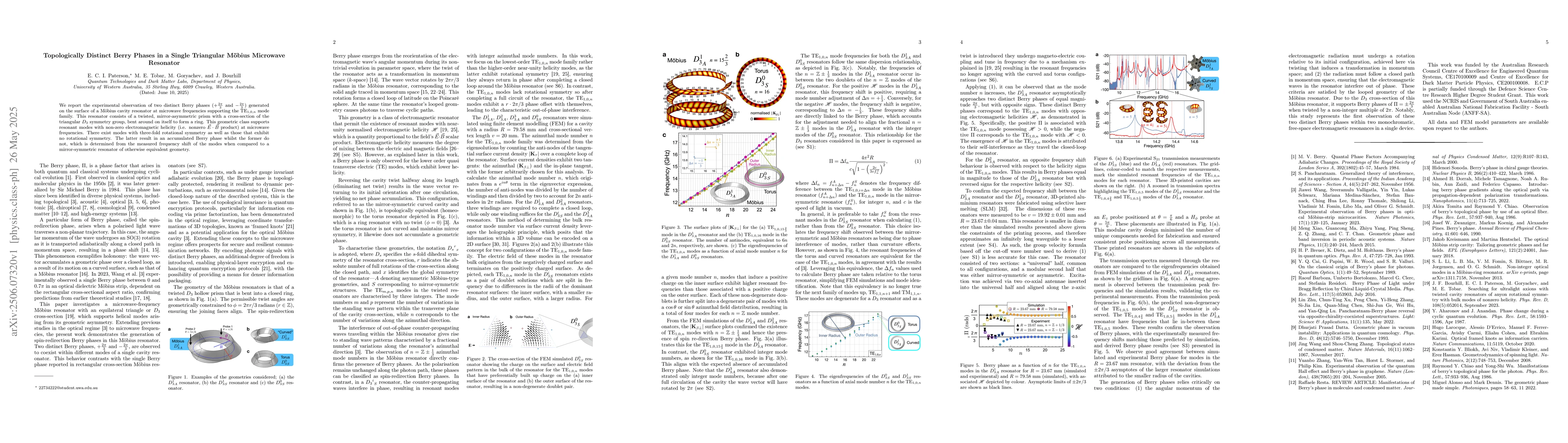 Thumbnail for Topologically Distinct Berry Phases in a Single Triangular Möbius
  Microwave Resonator