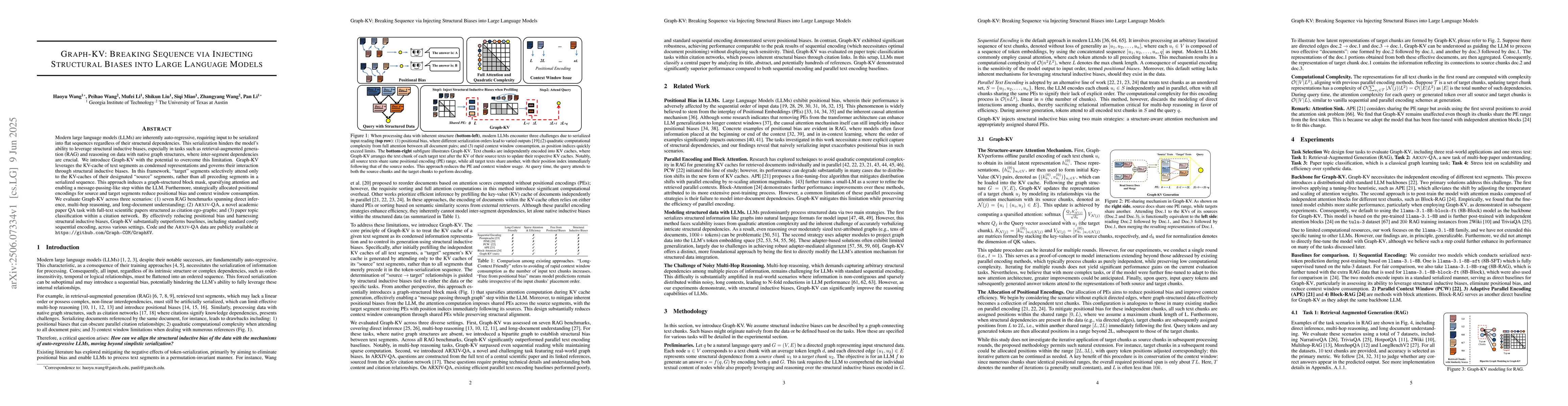 Thumbnail for Graph-KV: Breaking Sequence via Injecting Structural Biases into Large
  Language Models