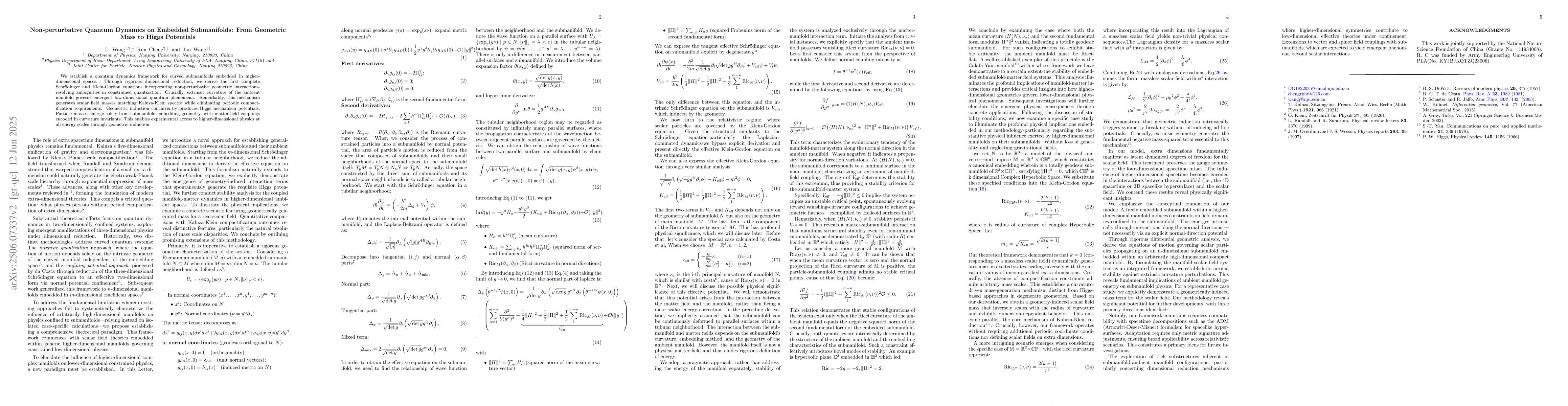 Thumbnail for Non-perturbative Quantum Dynamics on Embedded Submanifolds: From
  Geometric Mass to Higgs Potentials