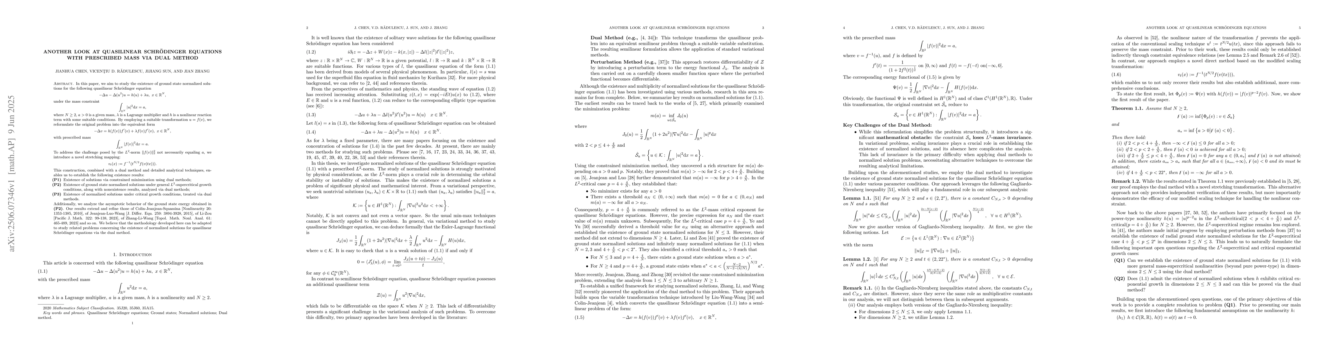 Thumbnail for Another look at quasilinear Schrödinger equations with prescribed mass
  via dual method