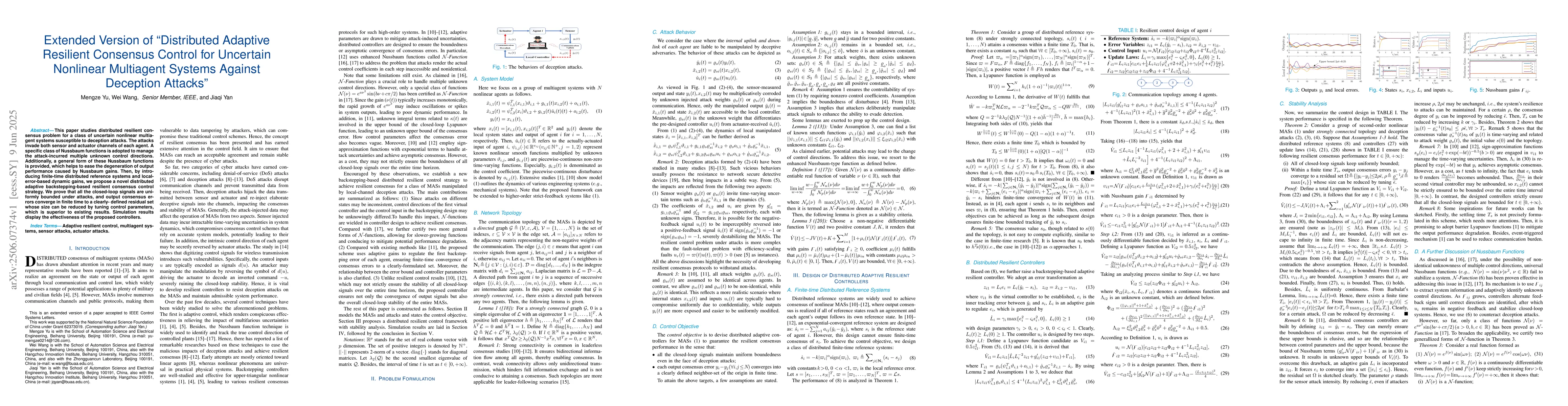 Thumbnail for Extended Version of "Distributed Adaptive Resilient Consensus Control
  for Uncertain Nonlinear Multiagent Systems Against Deception Attacks"