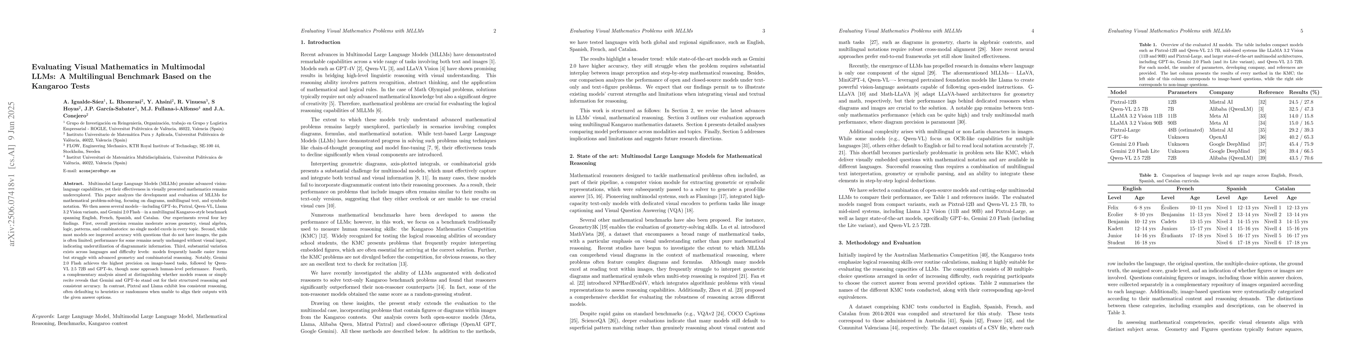 Thumbnail for Evaluating Visual Mathematics in Multimodal LLMs: A Multilingual
  Benchmark Based on the Kangaroo Tests