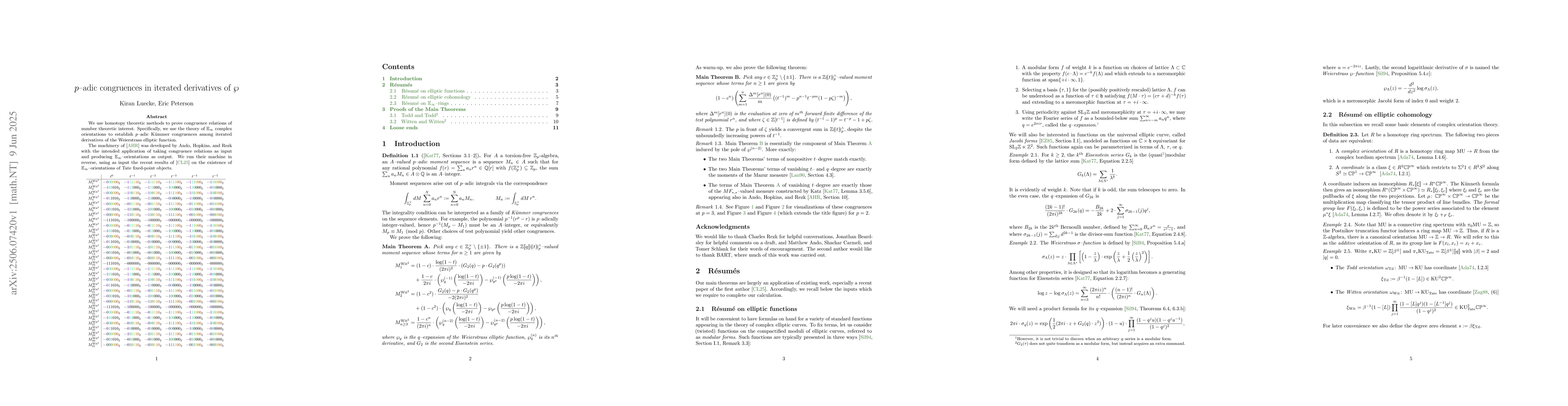 Thumbnail for p-adic congruences in iterated derivatives of the Weierstrass elliptic
  function