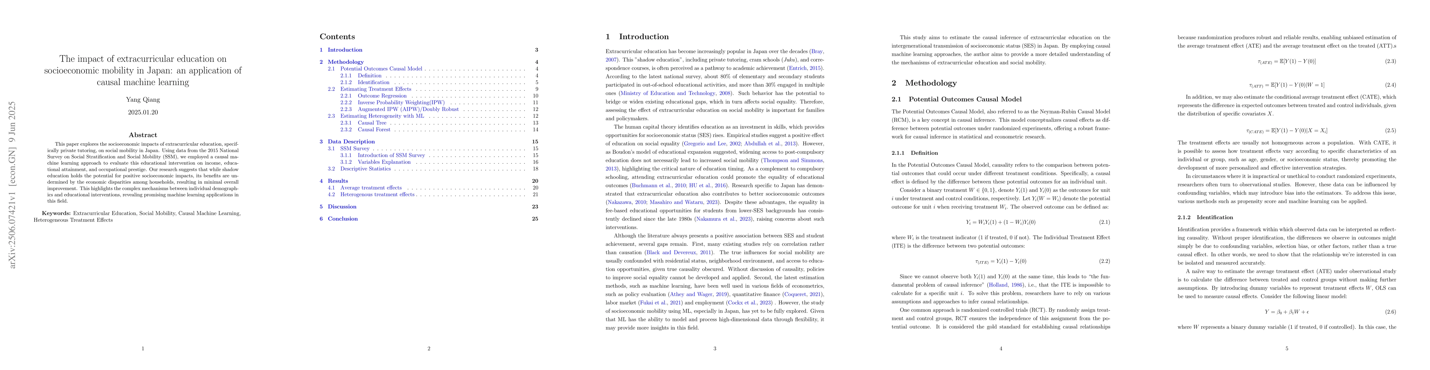 Thumbnail for The impact of extracurricular education on socioeconomic mobility in
  Japan: an application of causal machine learning