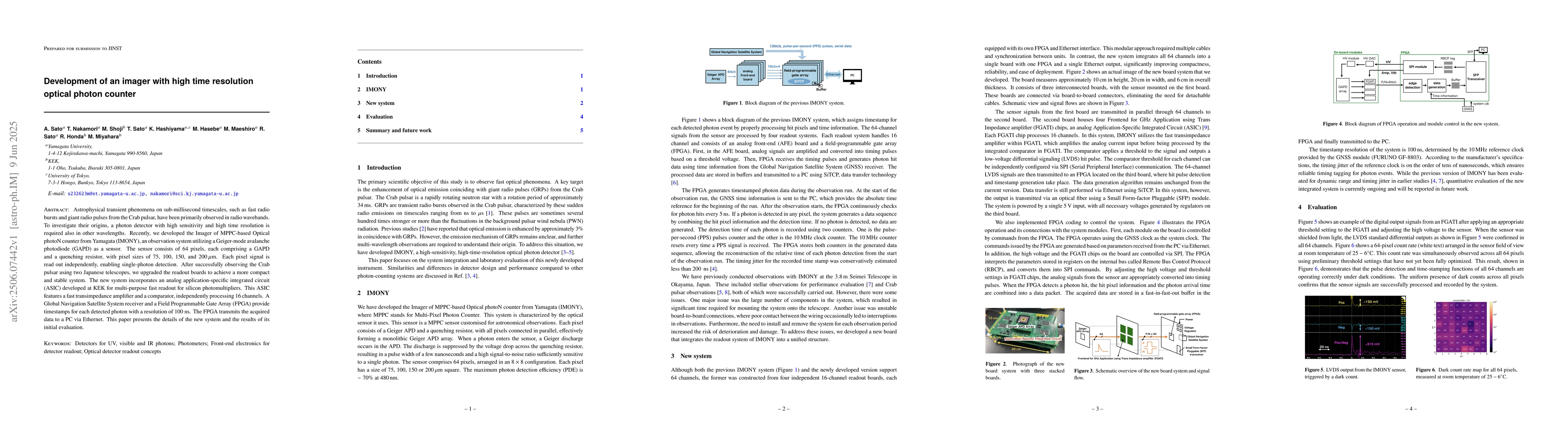 Thumbnail for Development of an imager with high time resolution optical photon
  counter