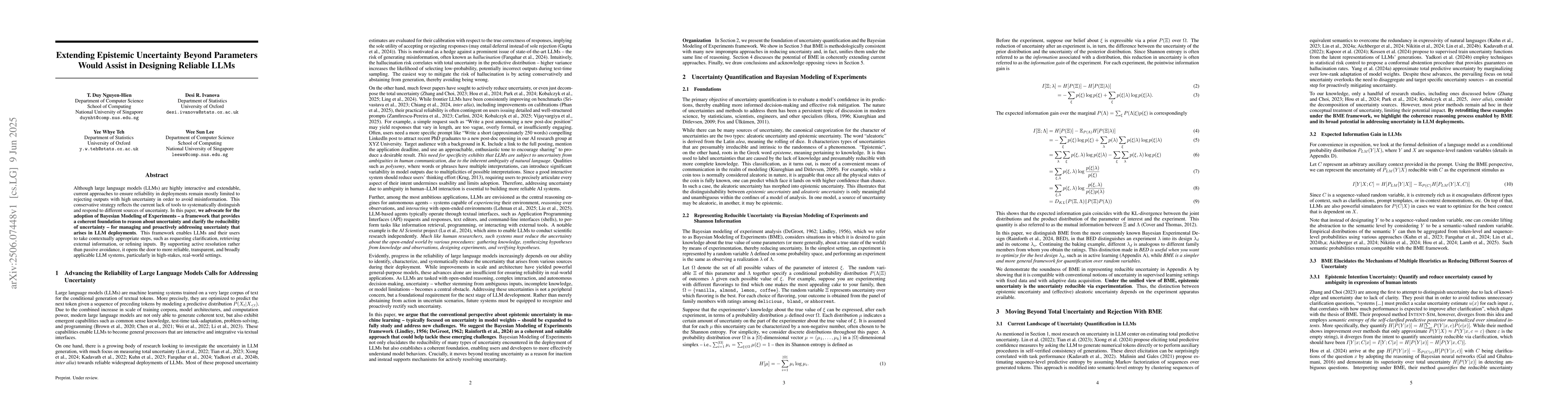 Thumbnail for Extending Epistemic Uncertainty Beyond Parameters Would Assist in
  Designing Reliable LLMs