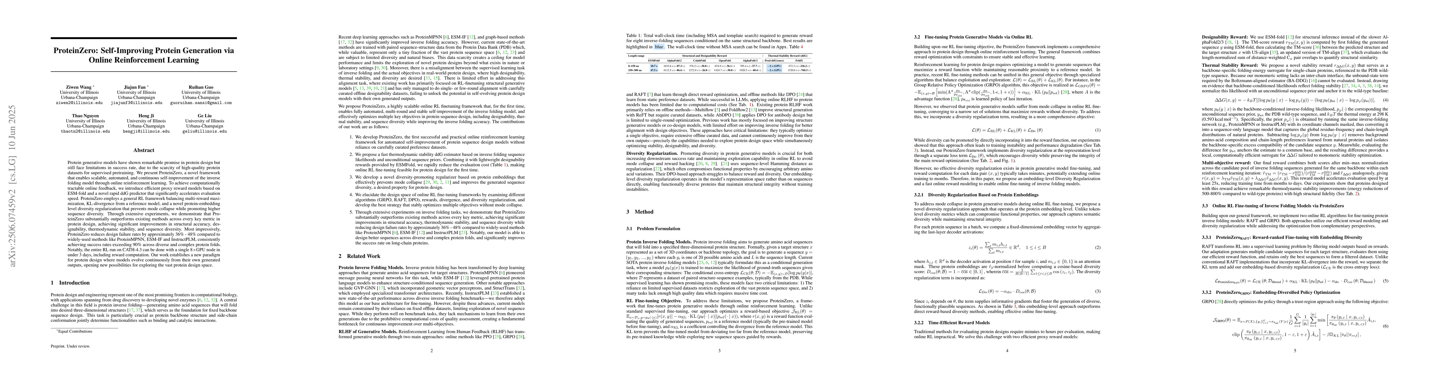 Thumbnail for ProteinZero: Self-Improving Protein Generation via Online Reinforcement
  Learning