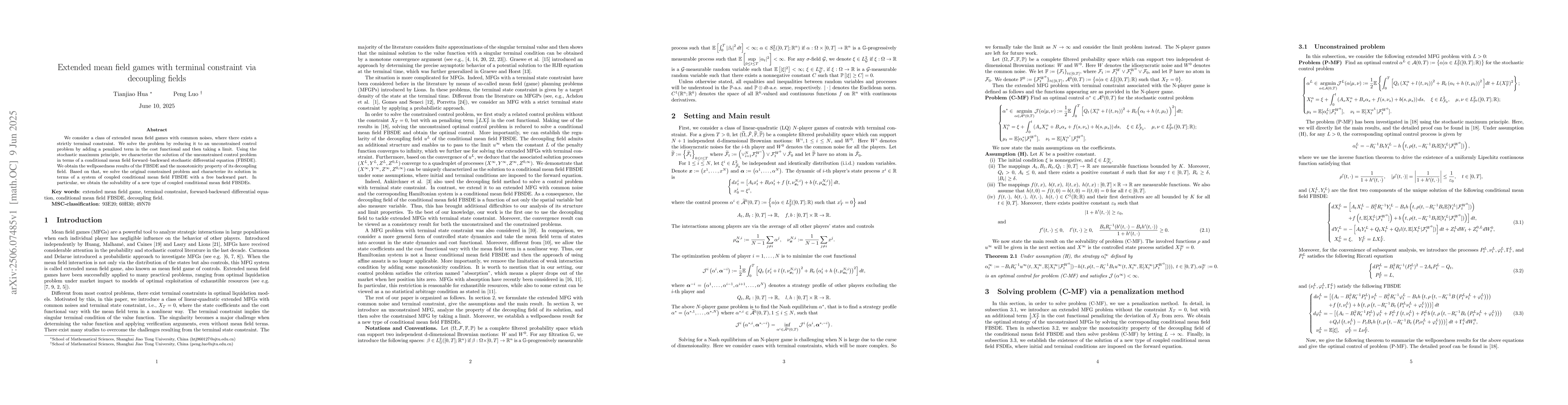 Thumbnail for Extended mean field games with terminal constraint via decoupling fields