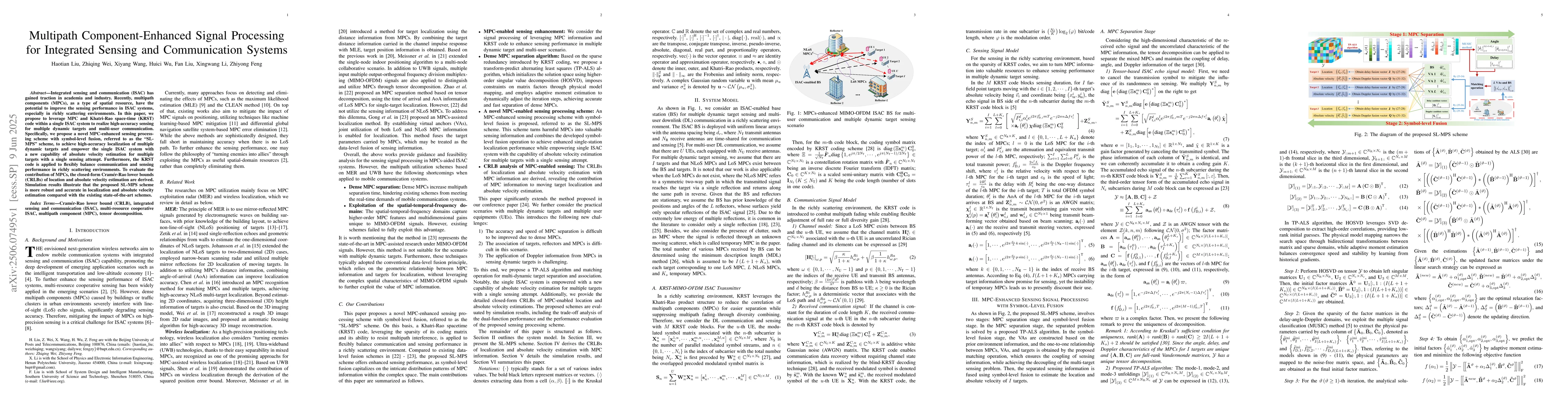 Thumbnail for Multipath Component-Enhanced Signal Processing for Integrated Sensing
  and Communication Systems
