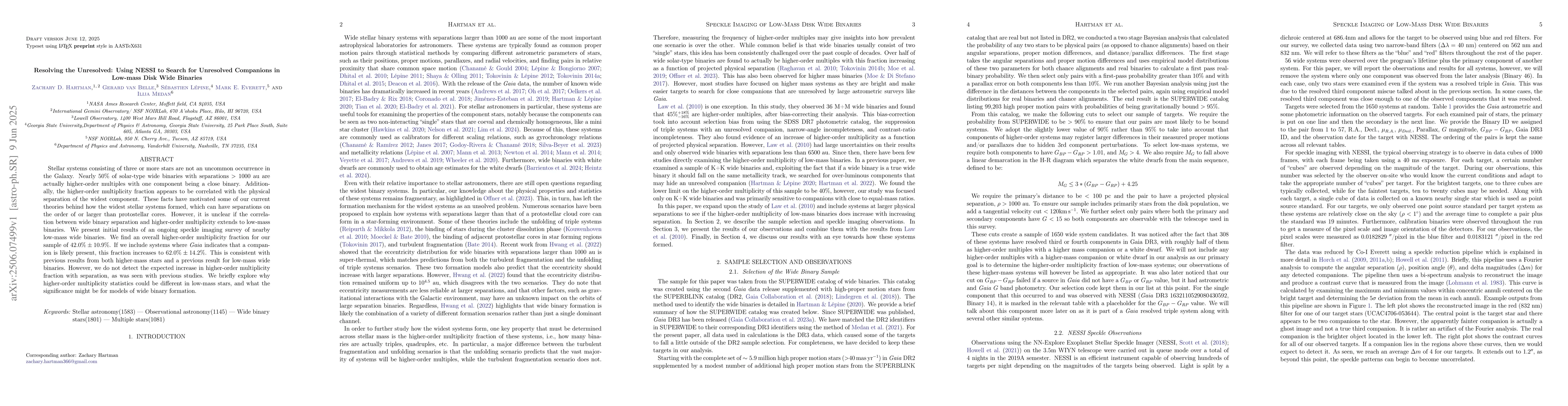 Thumbnail for Resolving the Unresolved: Using NESSI to Search for Unresolved
  Companions in Low-mass Disk Wide Binaries