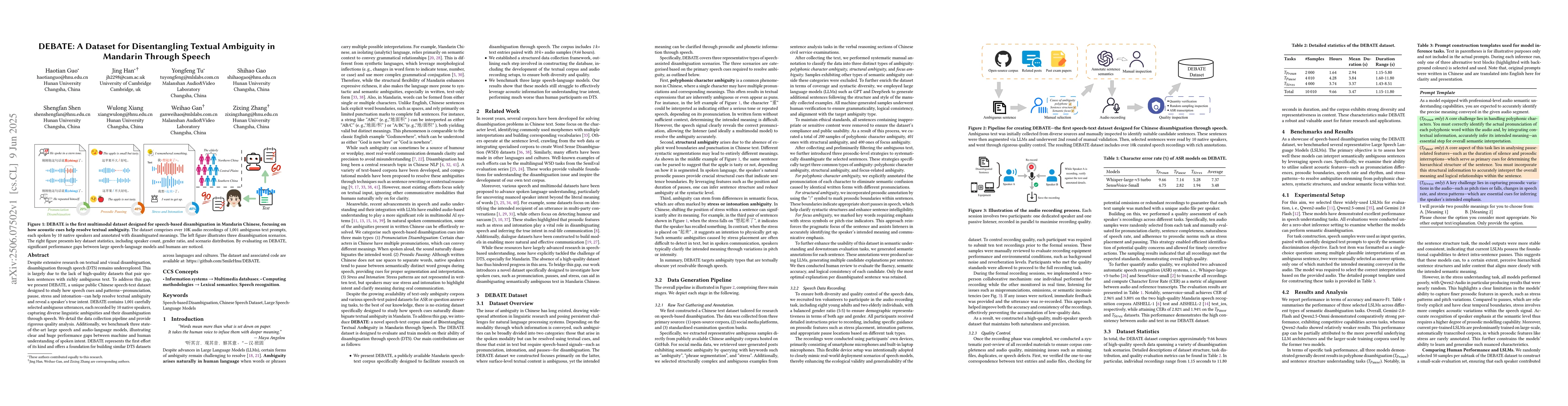 Thumbnail for DEBATE: A Dataset for Disentangling Textual Ambiguity in Mandarin
  Through Speech