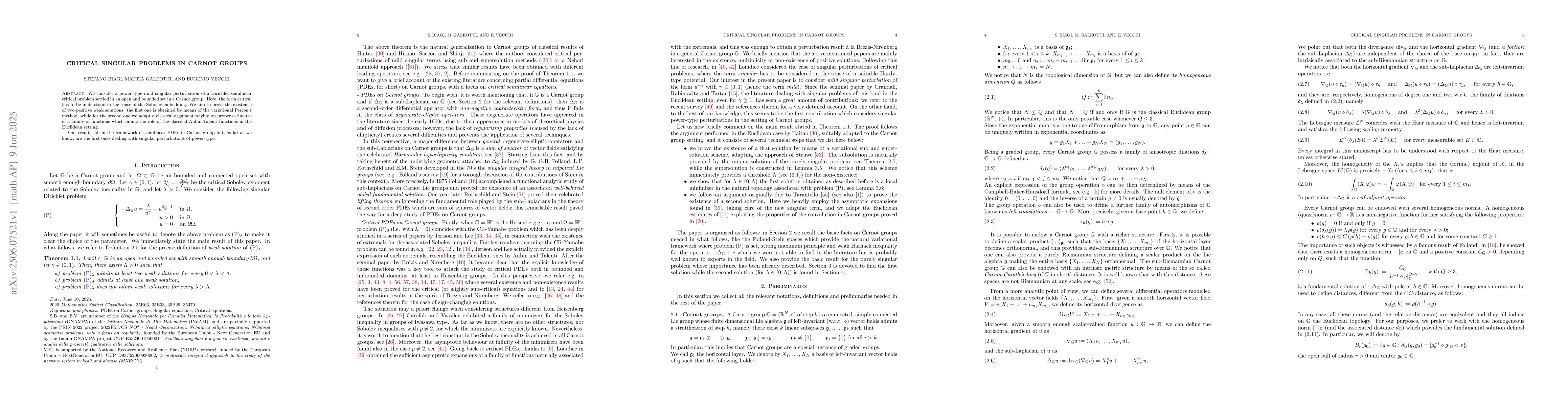 Thumbnail for Critical singular problems in Carnot groups