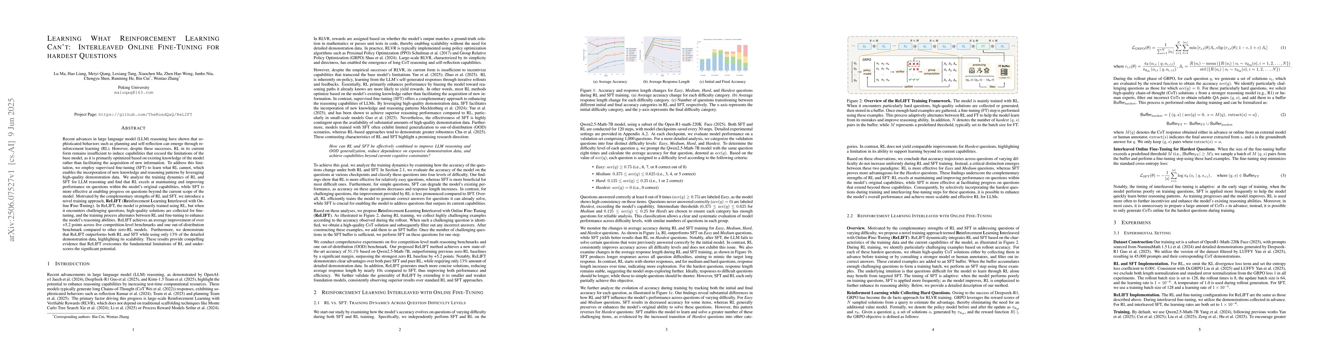 Thumbnail for Learning What Reinforcement Learning Can't: Interleaved Online
  Fine-Tuning for Hardest Questions