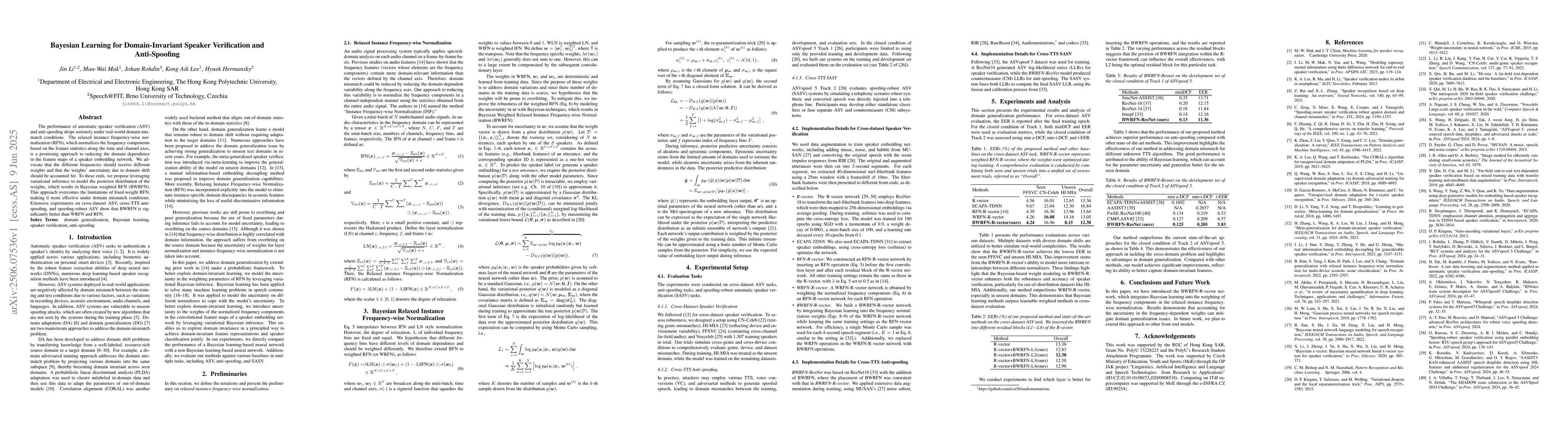 Thumbnail for Bayesian Learning for Domain-Invariant Speaker Verification and
  Anti-Spoofing