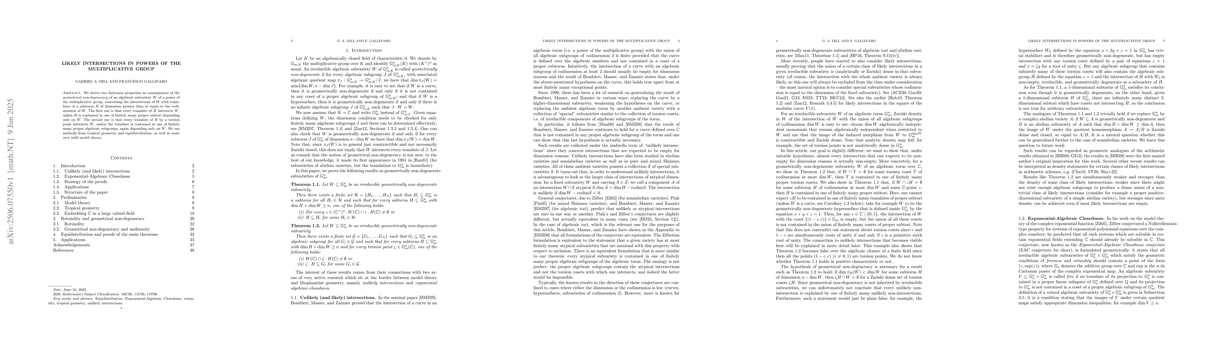 Thumbnail for Likely intersections in powers of the multiplicative group