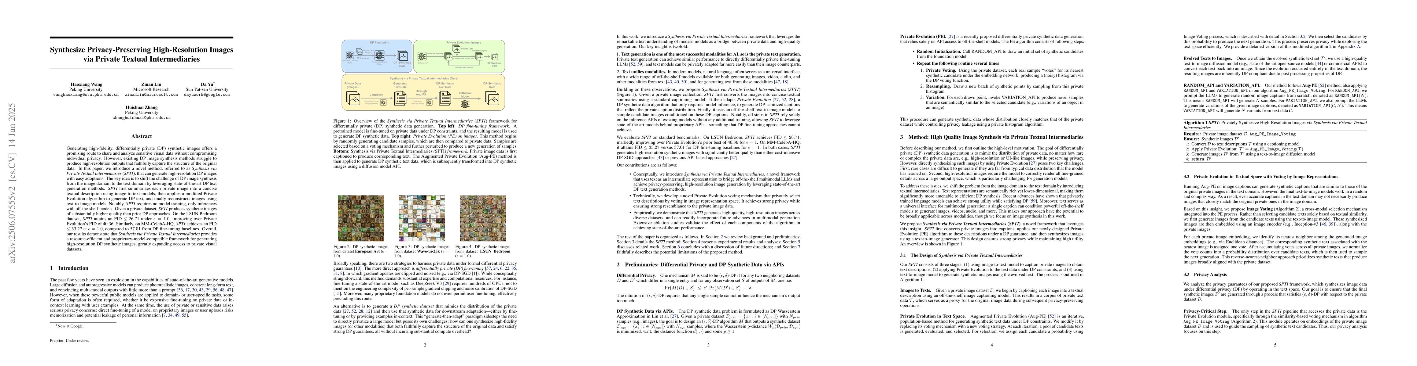 Thumbnail for Synthesize Privacy-Preserving High-Resolution Images via Private Textual
  Intermediaries