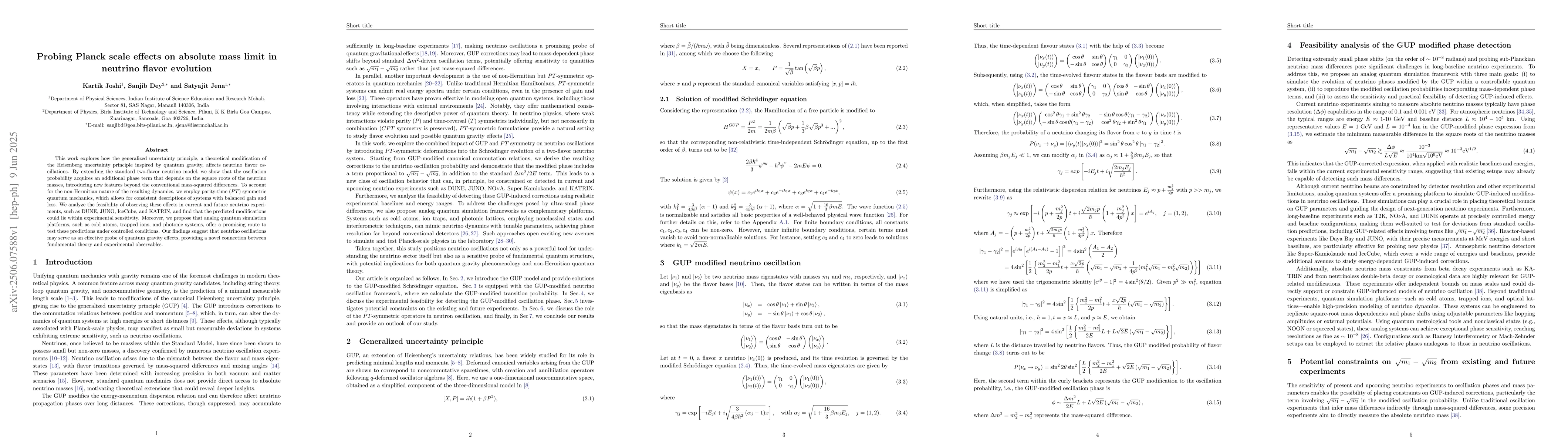Thumbnail for Probing Planck scale effects on absolute mass limit in neutrino flavor
  evolution