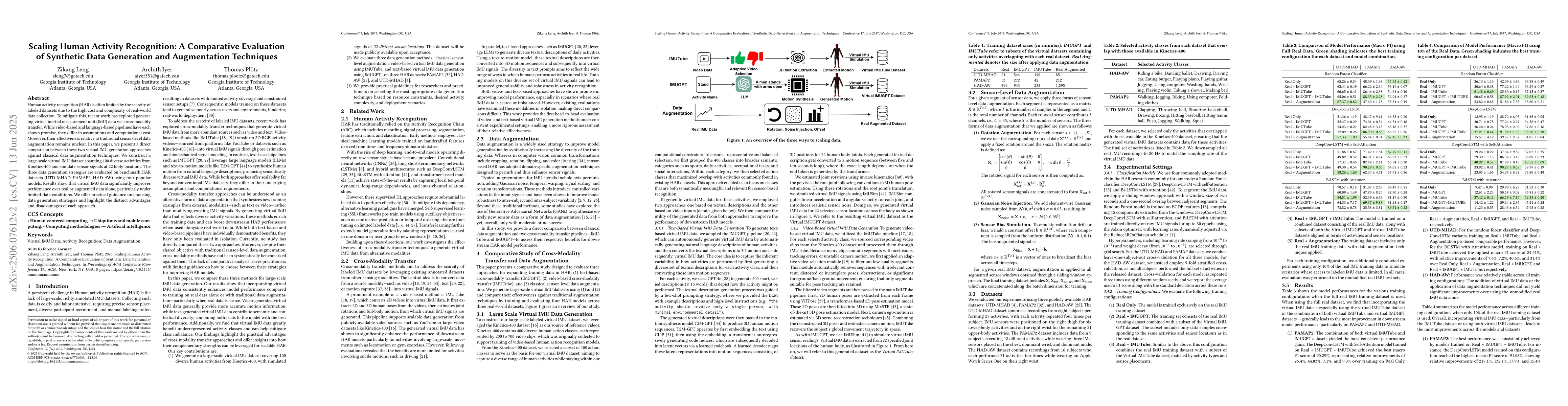 Thumbnail for Scaling Human Activity Recognition: A Comparative Evaluation of
  Synthetic Data Generation and Augmentation Techniques