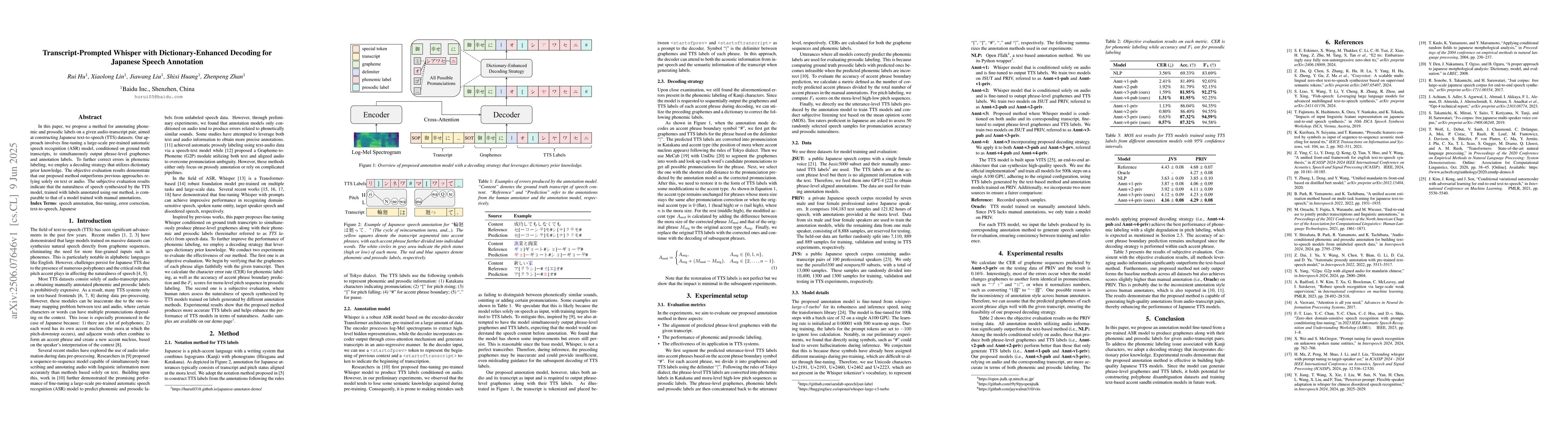 Thumbnail for Transcript-Prompted Whisper with Dictionary-Enhanced Decoding for
  Japanese Speech Annotation