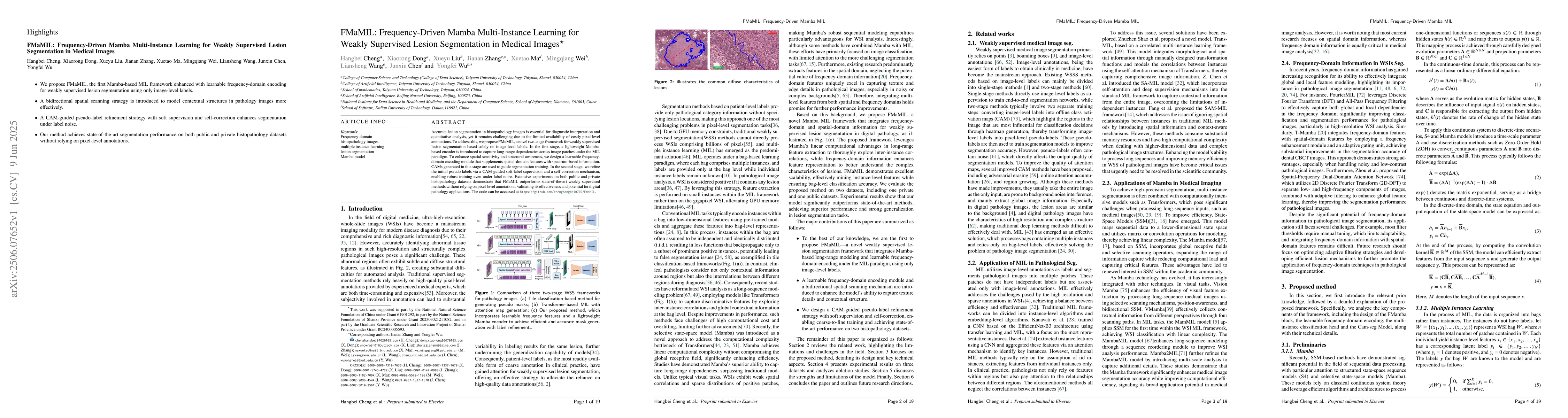 Thumbnail for FMaMIL: Frequency-Driven Mamba Multi-Instance Learning for Weakly
  Supervised Lesion Segmentation in Medical Images