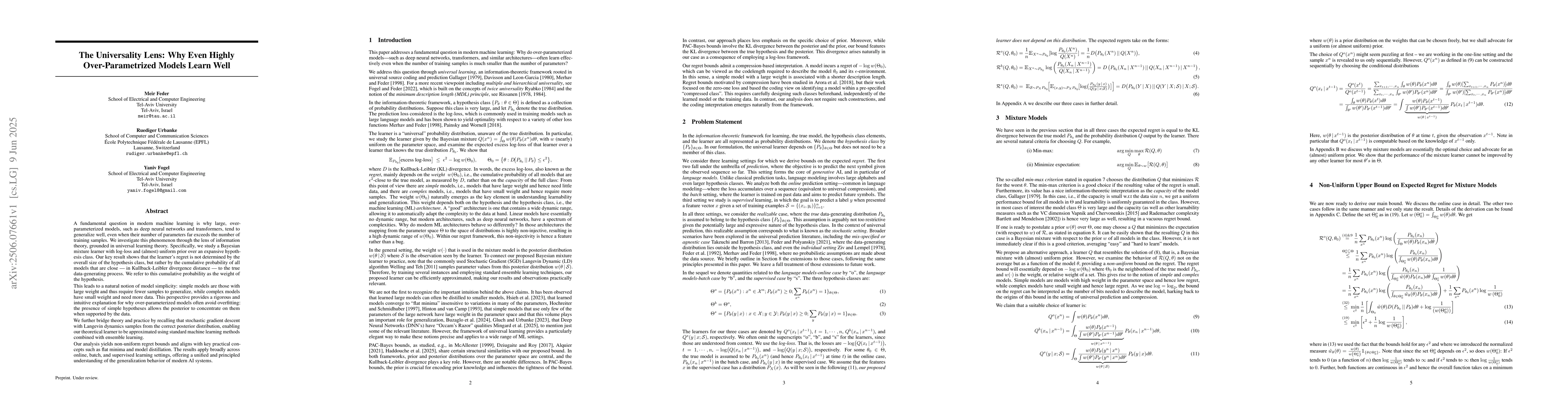 Thumbnail for The Universality Lens: Why Even Highly Over-Parametrized Models Learn
  Well