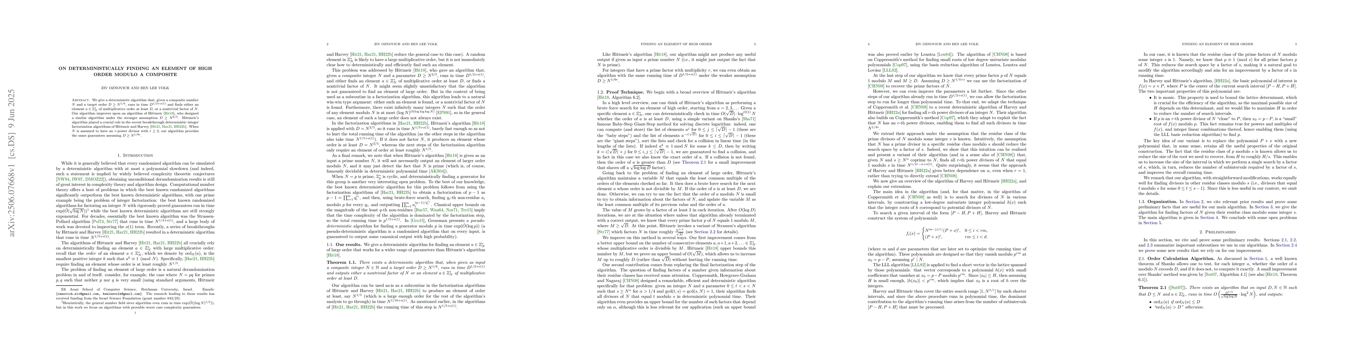 Thumbnail for On Deterministically Finding an Element of High Order Modulo a Composite