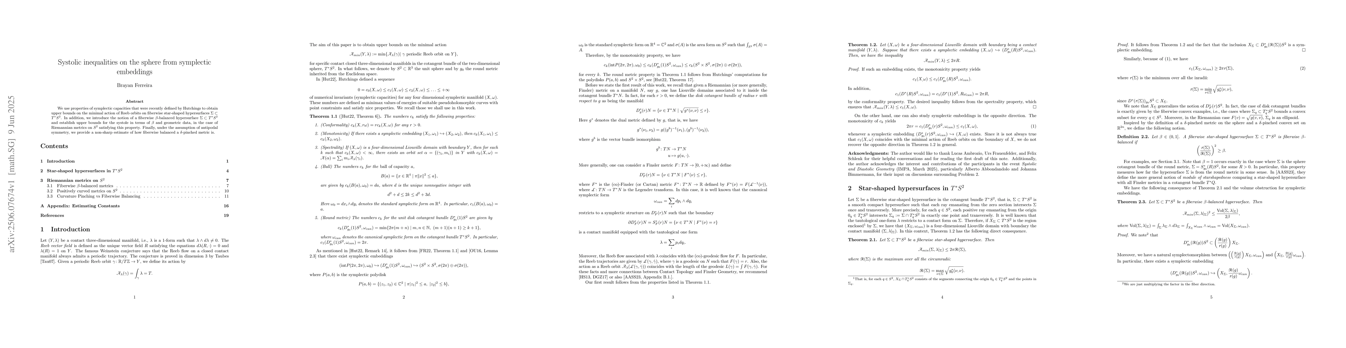 Thumbnail for Systolic inequalities on the sphere from symplectic embeddings