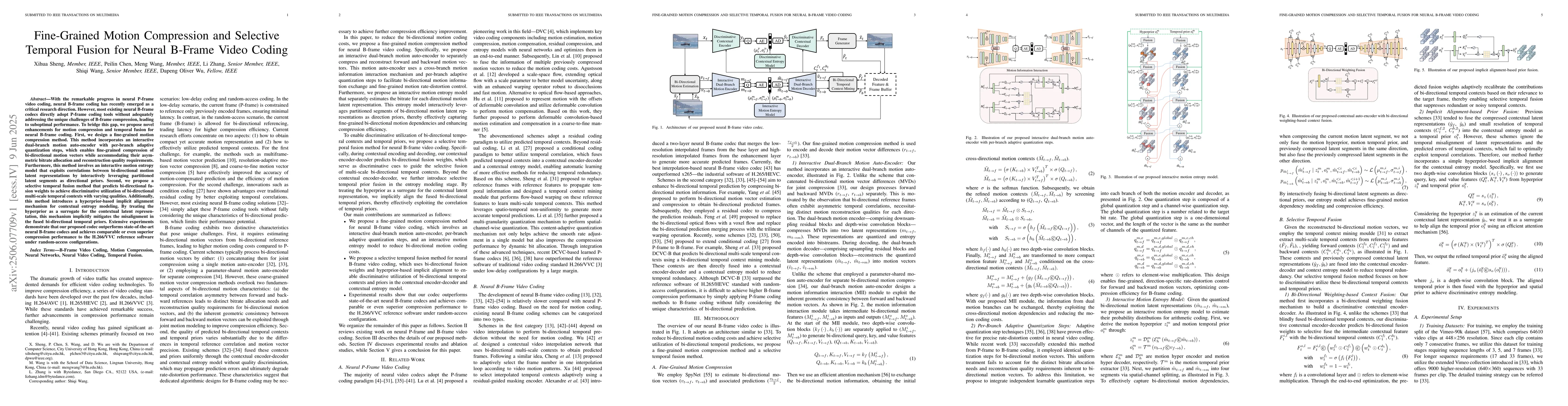 Thumbnail for Fine-Grained Motion Compression and Selective Temporal Fusion for Neural
  B-Frame Video Coding