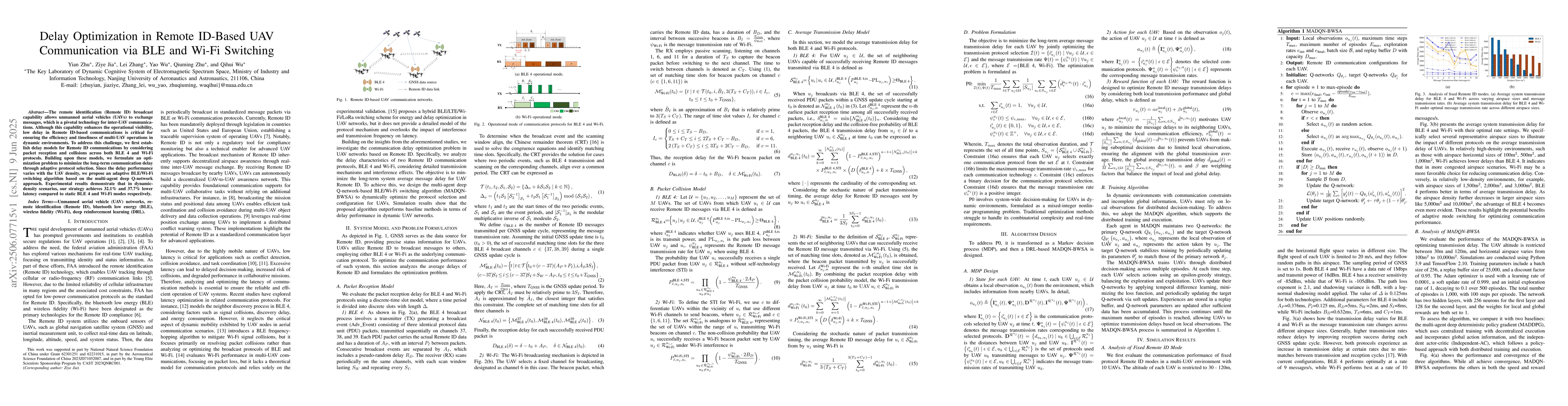 Thumbnail for Delay Optimization in Remote ID-Based UAV Communication via BLE and
  Wi-Fi Switching