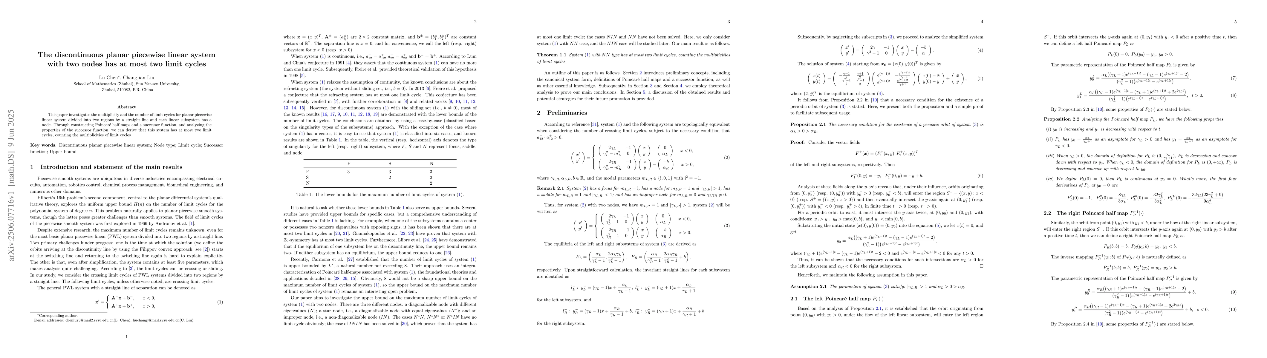 Thumbnail for The discontinuous planar piecewise linear system with two nodes has at
  most two limit cycles