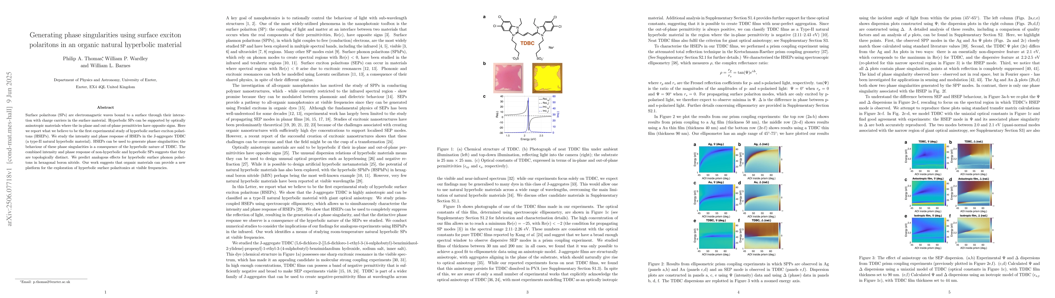 Thumbnail for Generating phase singularities using surface exciton polaritons in an
  organic natural hyperbolic material