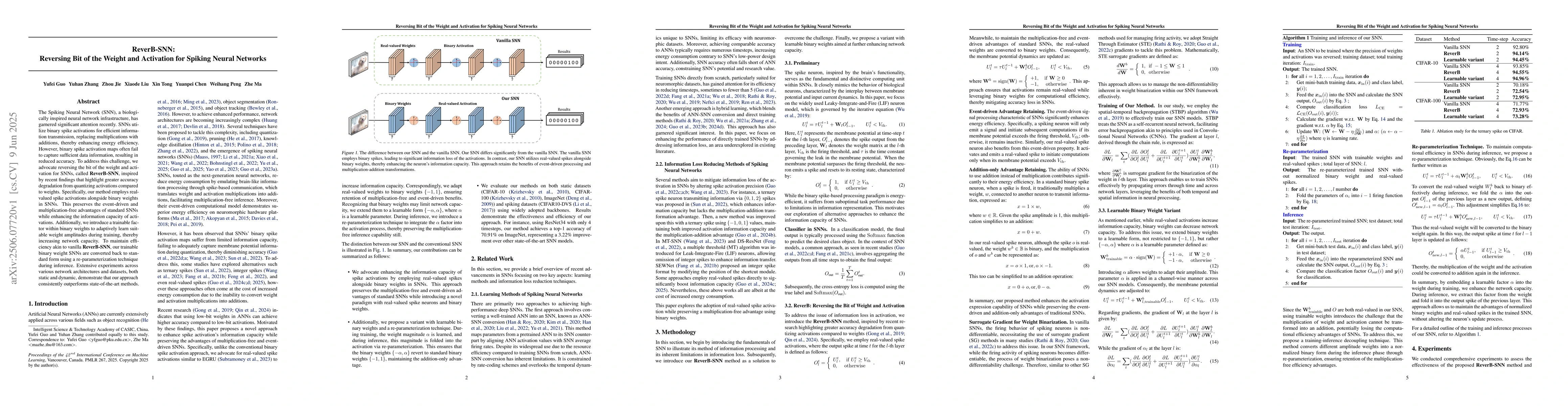 Thumbnail for ReverB-SNN: Reversing Bit of the Weight and Activation for Spiking
  Neural Networks