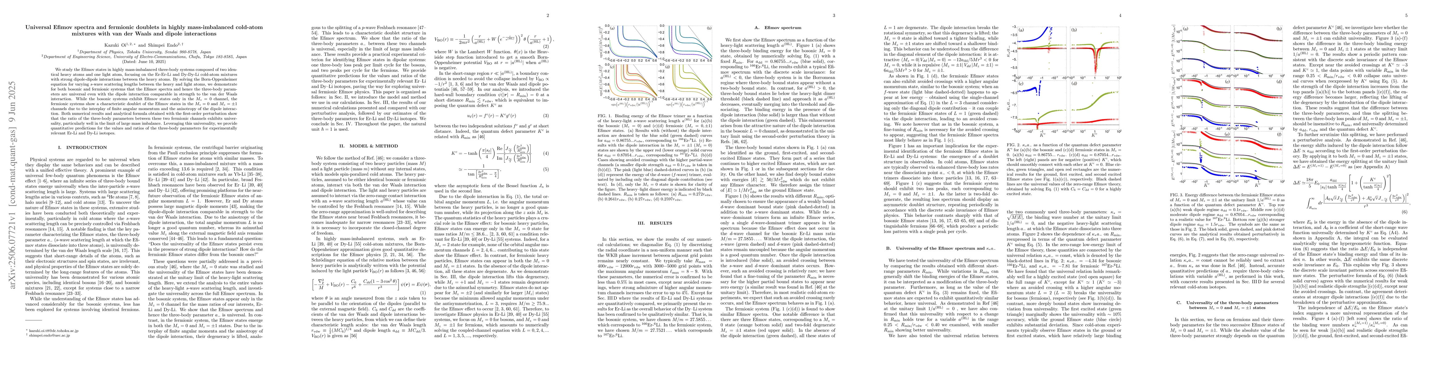 Thumbnail for Universal Efimov spectra and fermionic doublets in highly
  mass-imbalanced cold-atom mixtures with van der Waals and dipole interactions