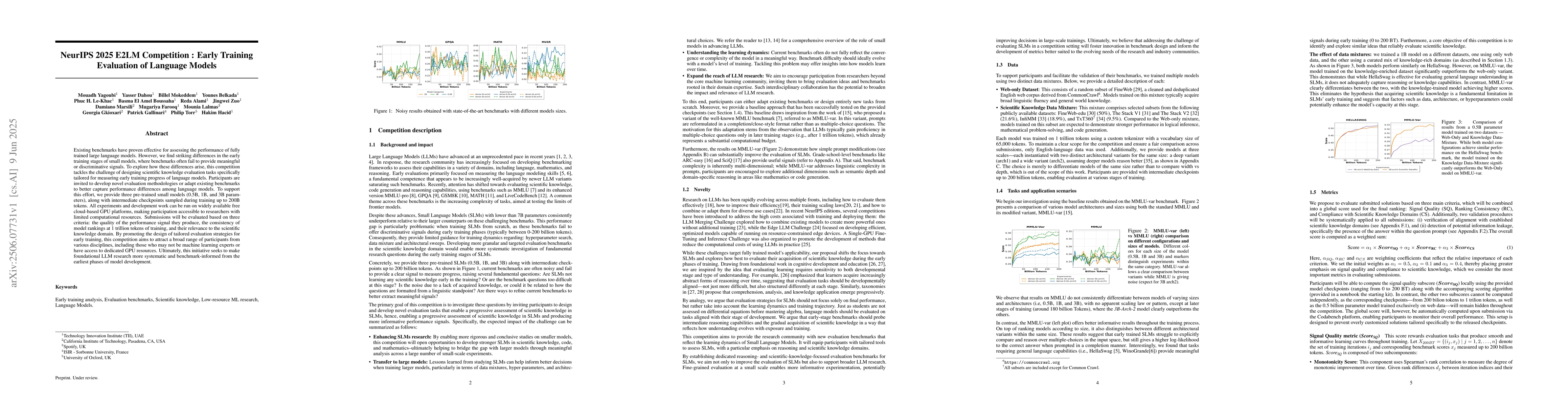 Thumbnail for NeurIPS 2025 E2LM Competition : Early Training Evaluation of Language
  Models