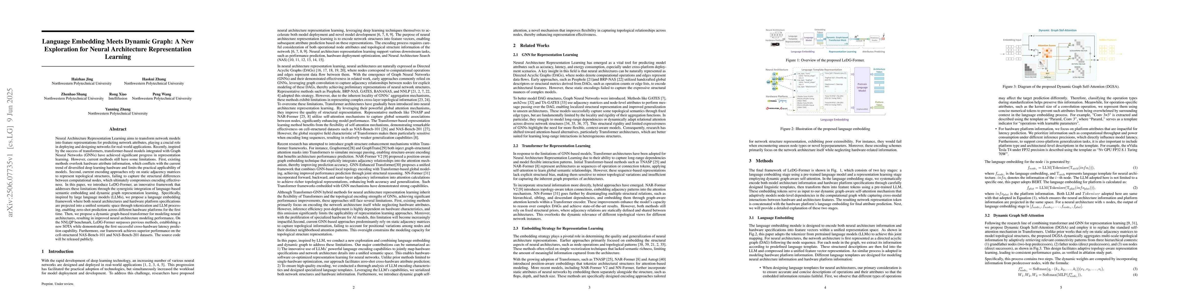 Thumbnail for Language Embedding Meets Dynamic Graph: A New Exploration for Neural
  Architecture Representation Learning
