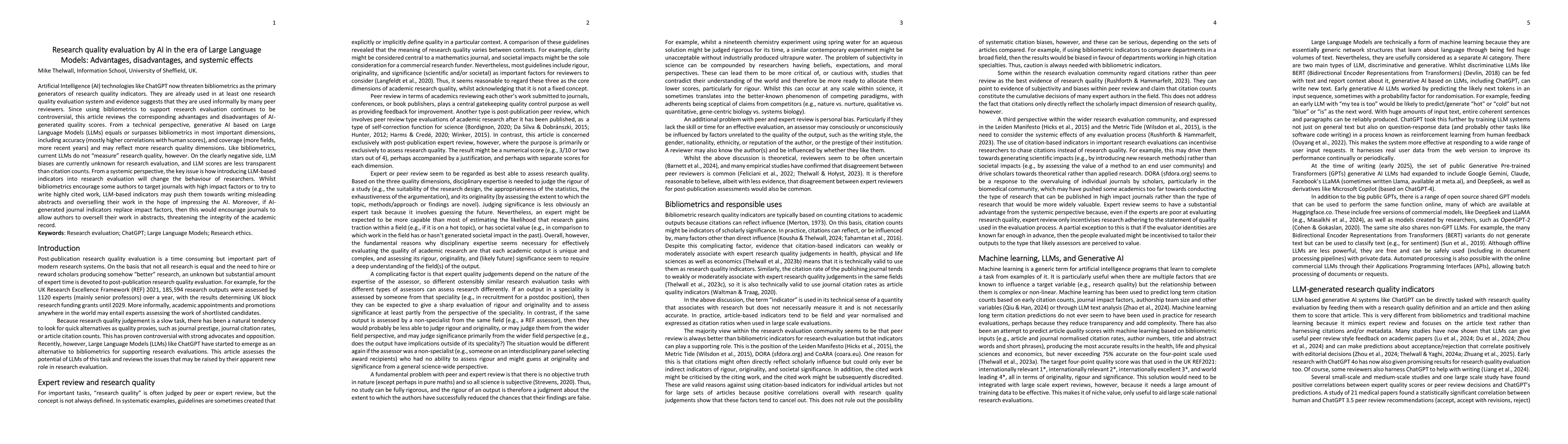 Thumbnail for Research quality evaluation by AI in the era of Large Language Models:
  Advantages, disadvantages, and systemic effects