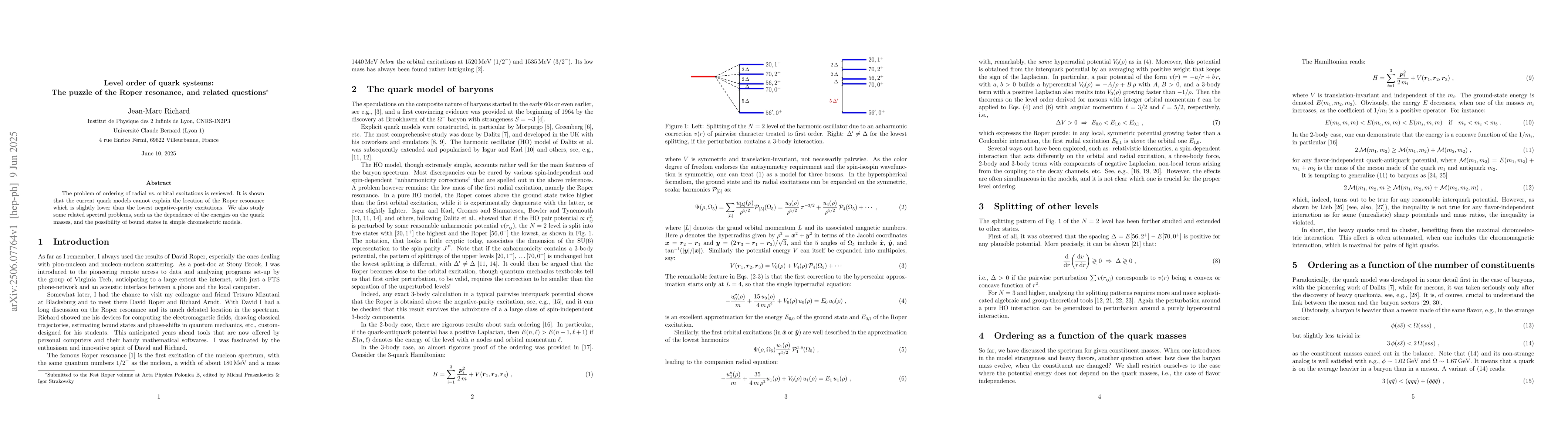 Thumbnail for Level order of quark systems: The puzzle of the Roper resonance, and
  related questions