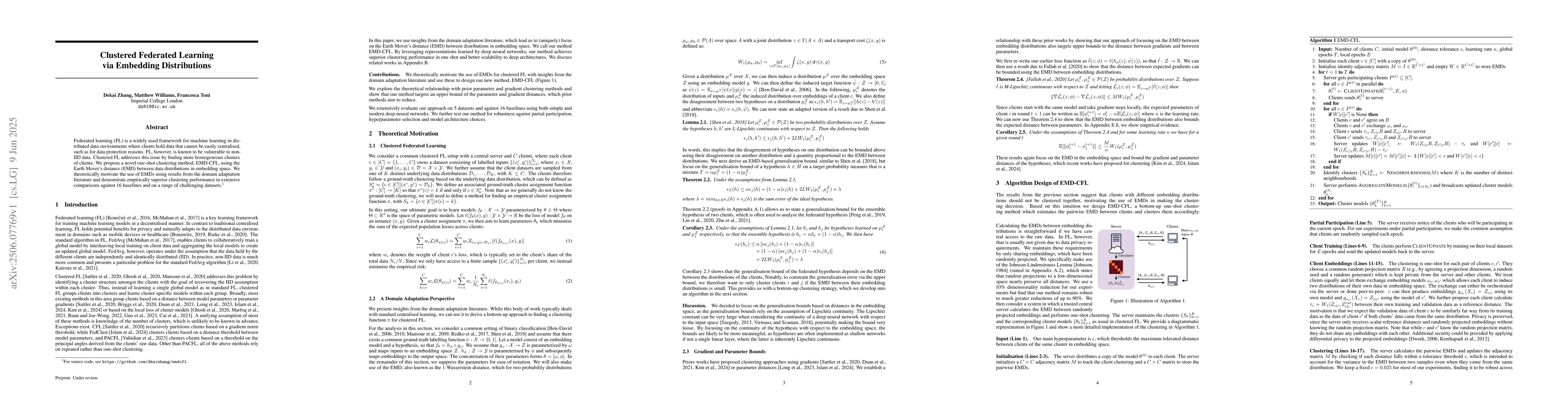 Thumbnail for Clustered Federated Learning via Embedding Distributions