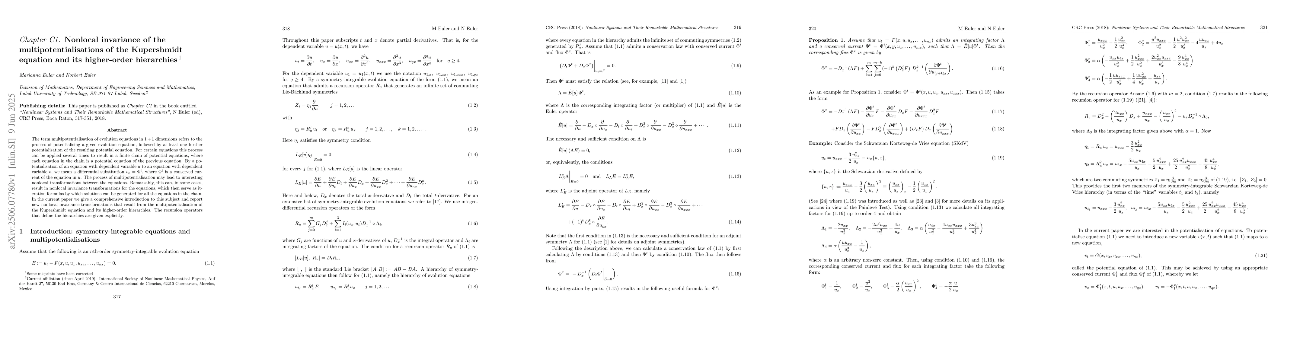 Thumbnail for Nonlocal invariance of the multipotentialisations of the Kupershmidt
  equation and its higher-order hierarchies