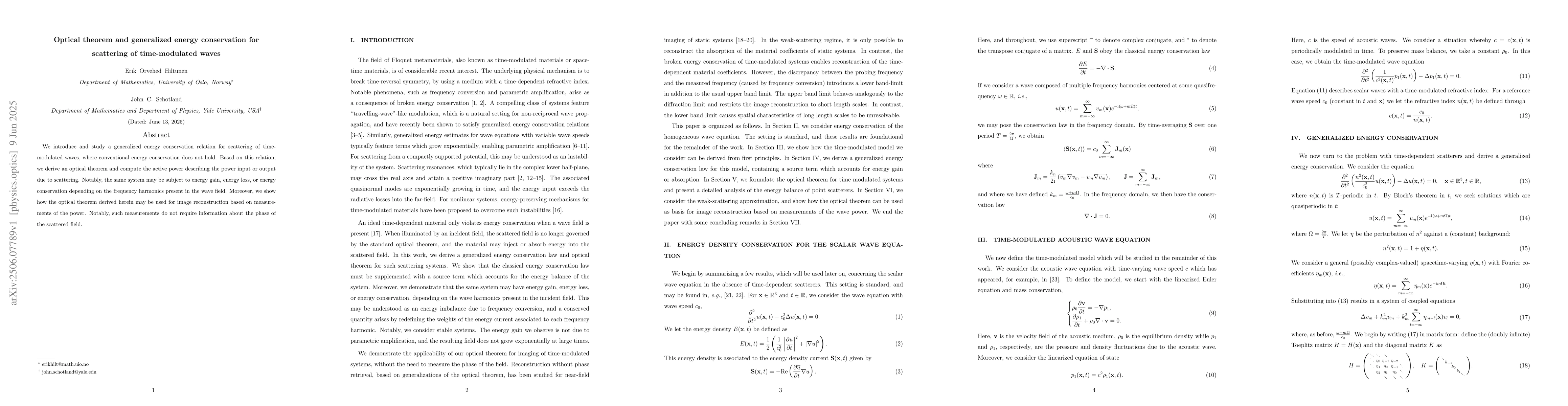Thumbnail for Optical theorem and generalized energy conservation for scattering of
  time-modulated waves