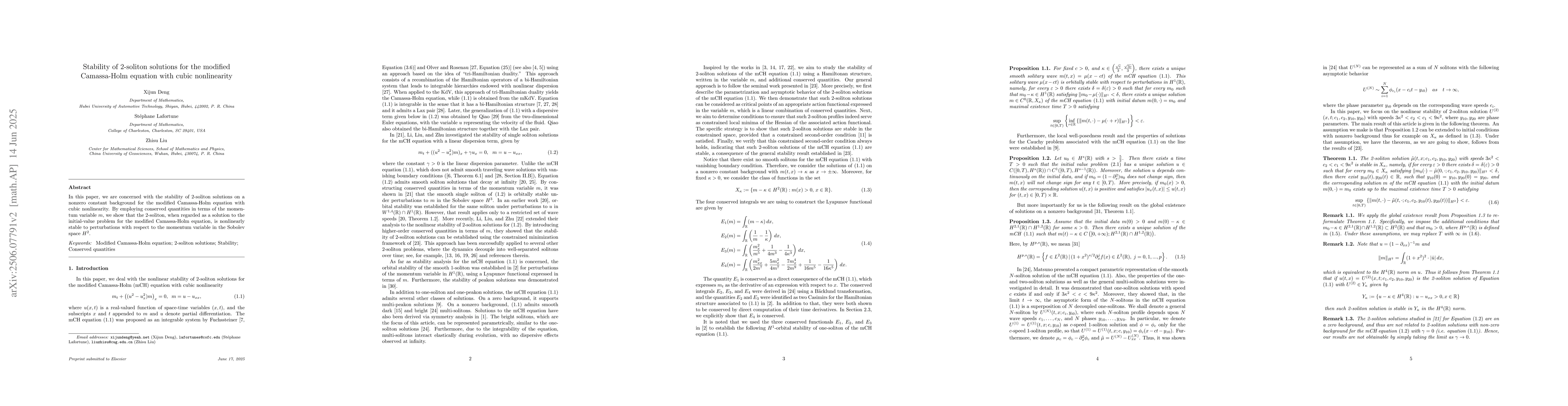 Thumbnail for Stability of 2-soliton solutions for the modified Camassa-Holm equation
  with cubic nonlinearity