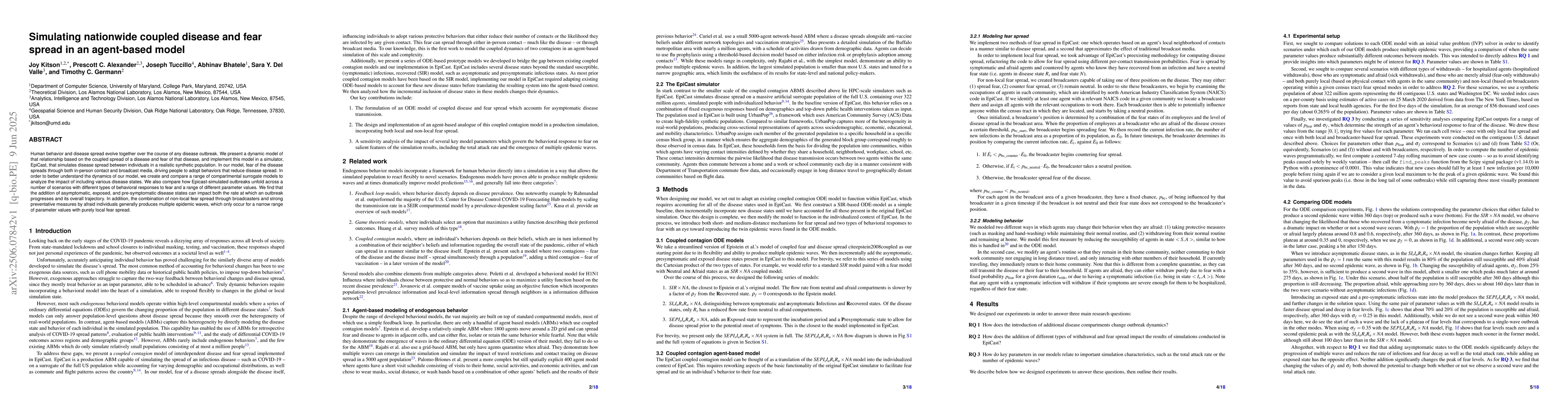 Thumbnail for Simulating nationwide coupled disease and fear spread in an agent-based
  model