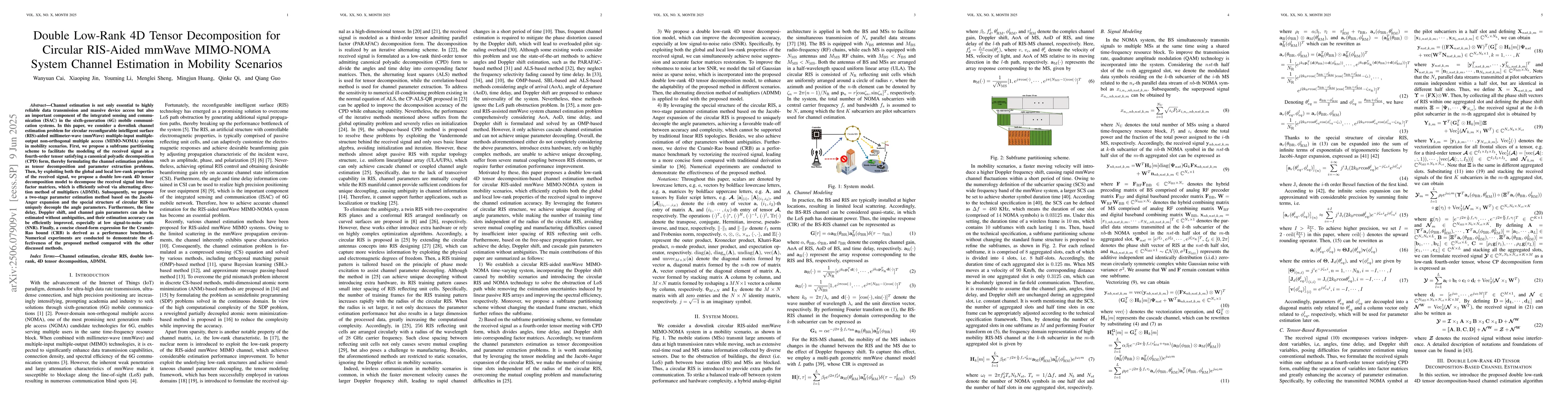 Thumbnail for Double Low-Rank 4D Tensor Decomposition for Circular RIS-Aided mmWave
  MIMO-NOMA System Channel Estimation in Mobility Scenarios