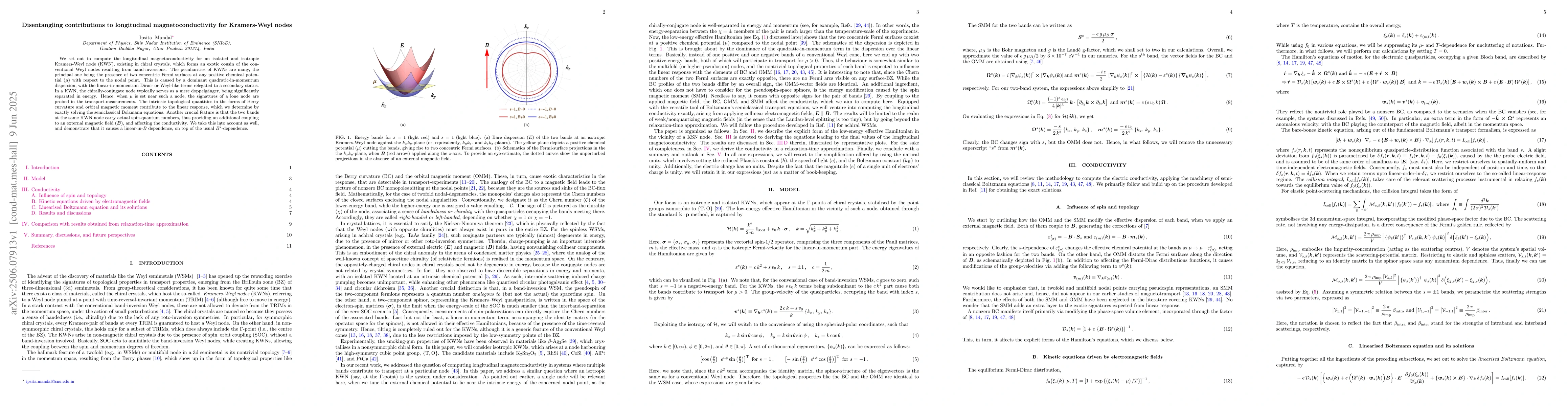 Thumbnail for Disentangling contributions to longitudinal magnetoconductivity for
  Kramers-Weyl nodes