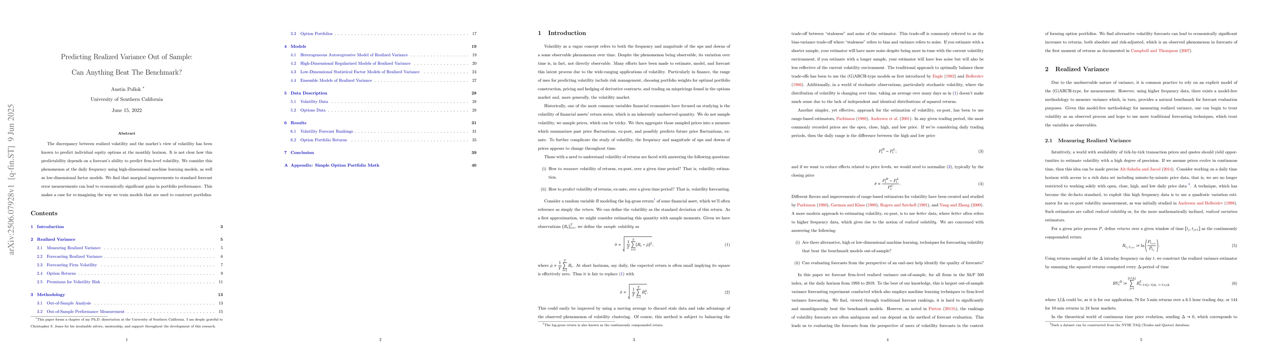Thumbnail for Predicting Realized Variance Out of Sample: Can Anything Beat The
  Benchmark?