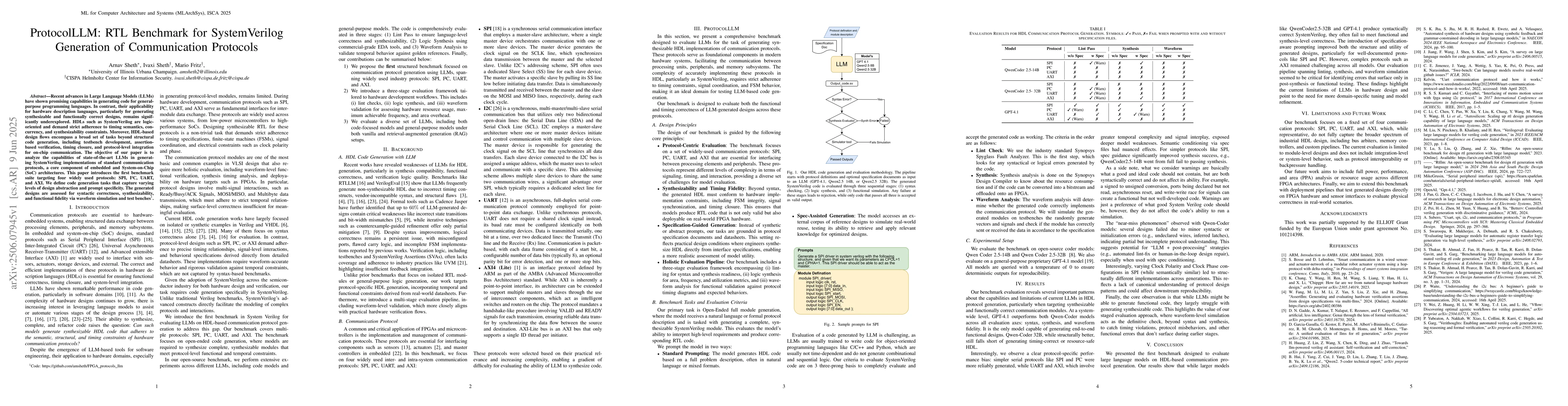 Thumbnail for ProtocolLLM: RTL Benchmark for SystemVerilog Generation of Communication
  Protocols