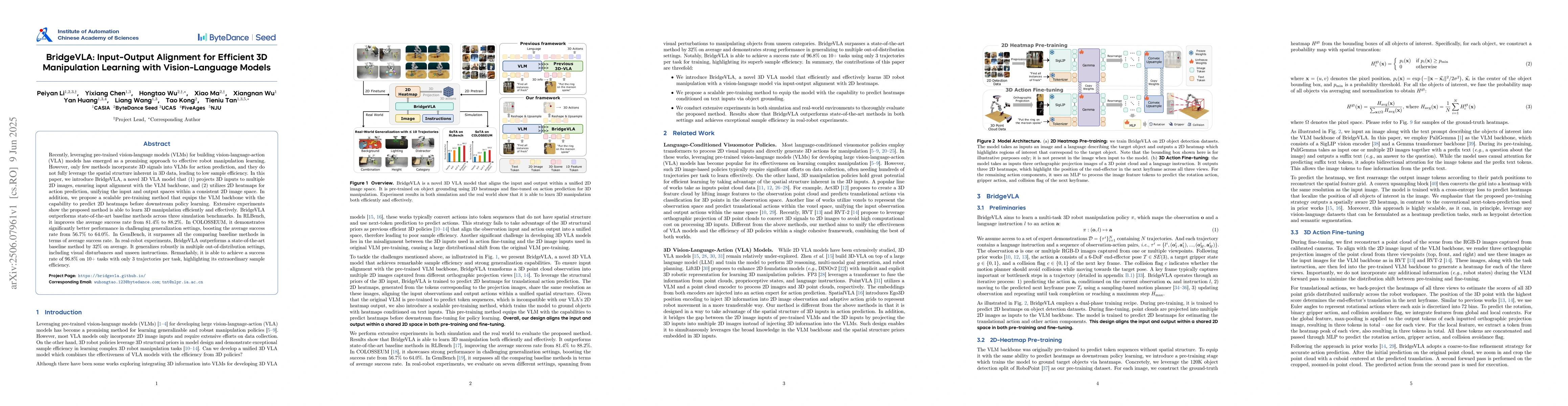 Thumbnail for BridgeVLA: Input-Output Alignment for Efficient 3D Manipulation Learning
  with Vision-Language Models